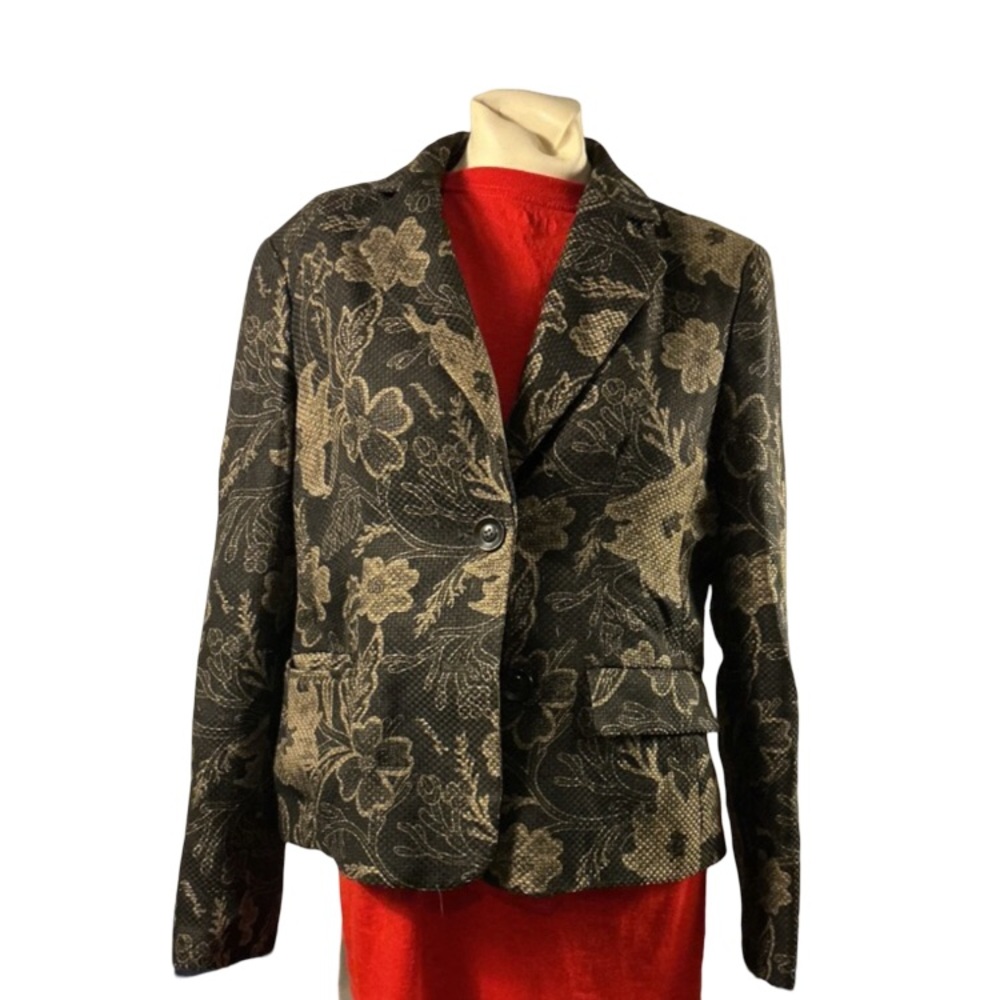 Evan Picone Black & Cream Floral Jacquard Blazer